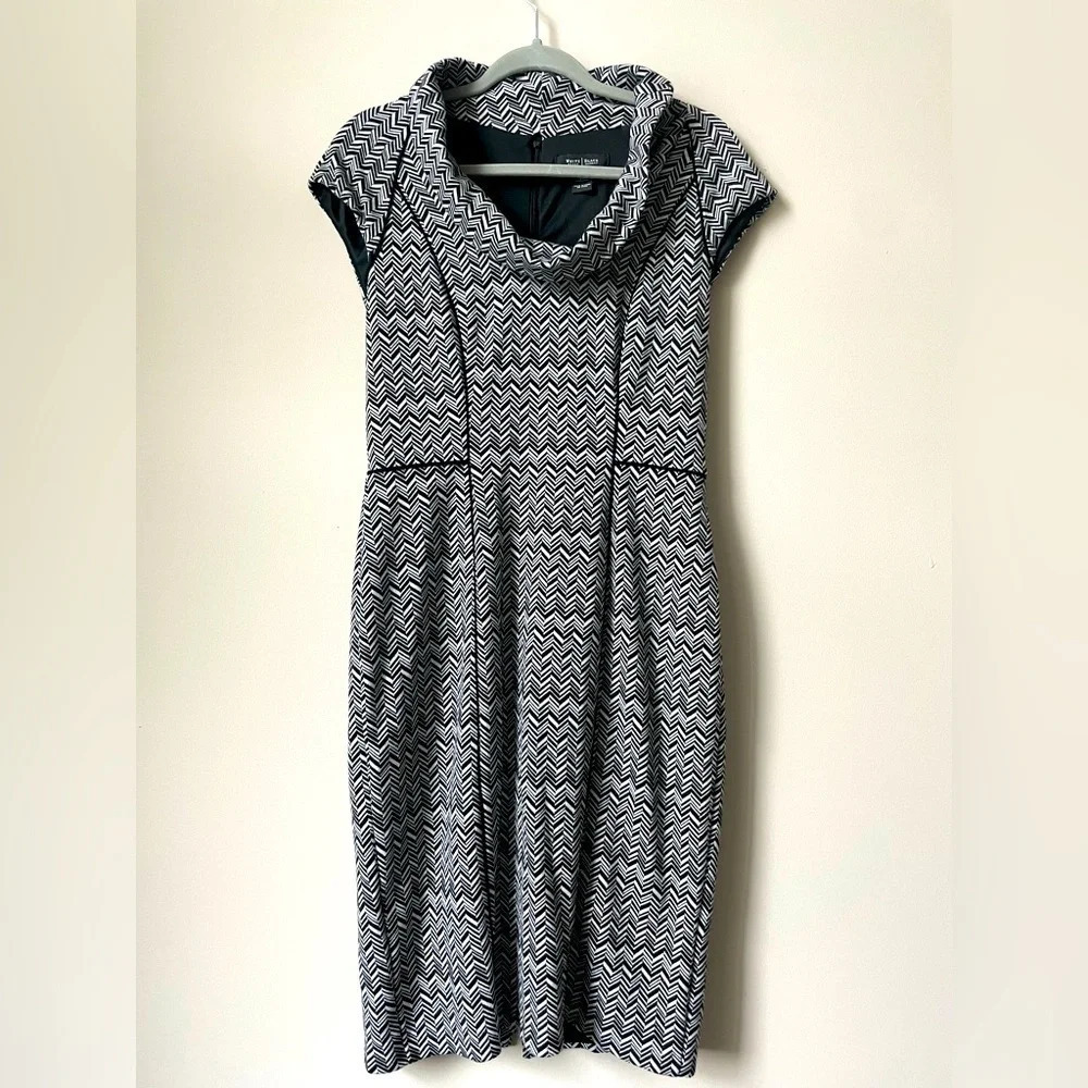White House Black Market Chevron Striped Cowl Neck Sheath Dress Cap Sleeve Sz 10